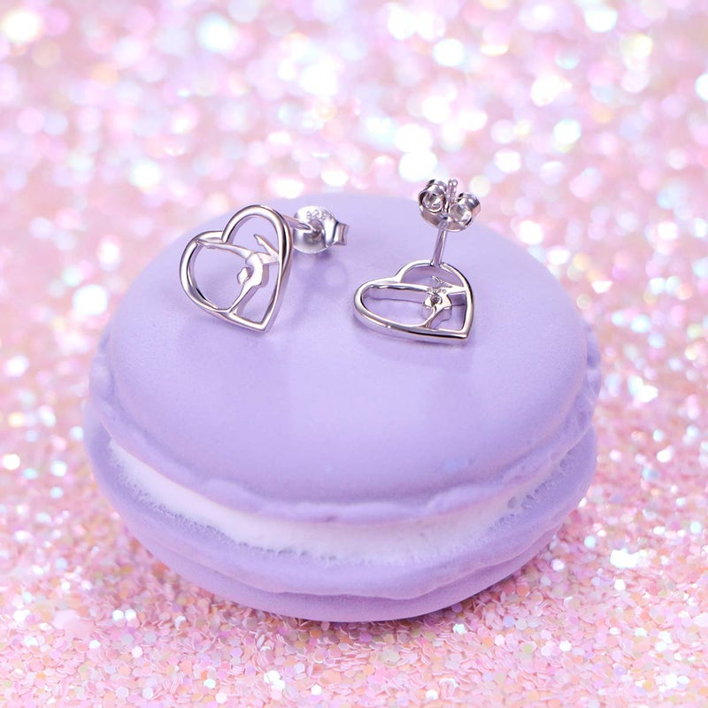 DAOCHONG S925 Sterling Silver Gymnastics Sport Love Heart Charm Stud Earrings Inspirational Jewelry Gifts for Womenï¼ŒGymnasts, Coaches - Image 4
